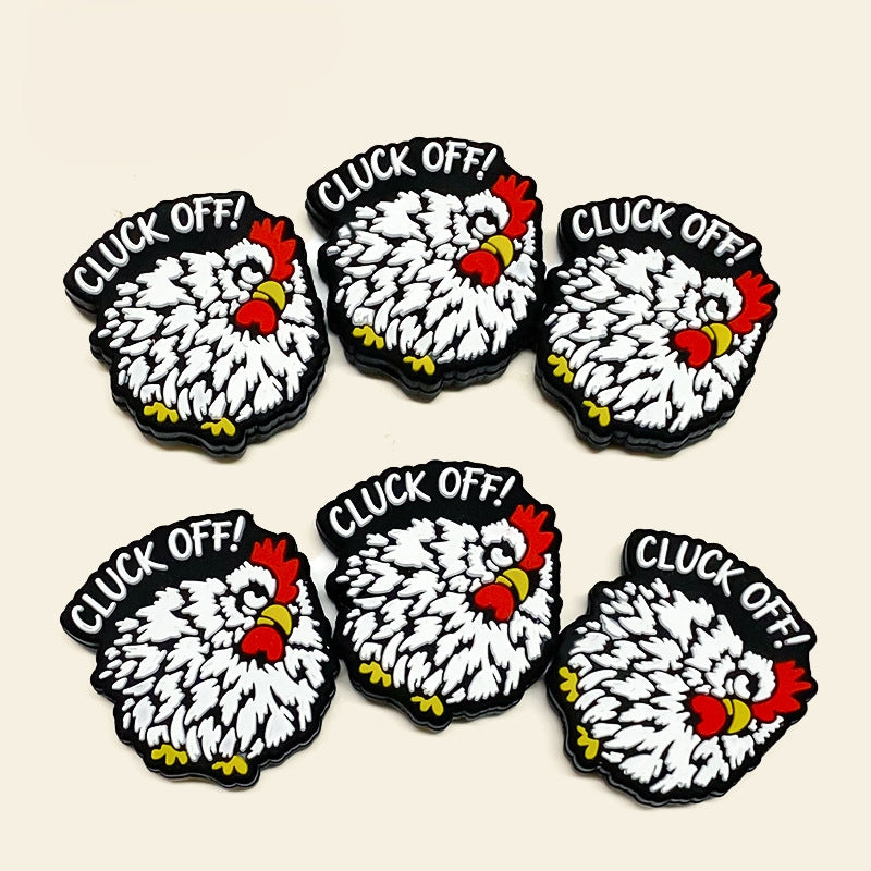 Silicone Focal Beads Chicken With Cluck Off Text 20pcs