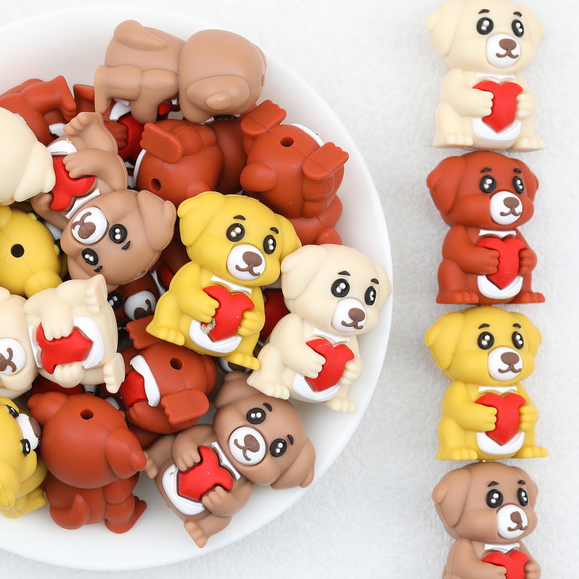 3D Dog Heart Puppy Silicone Focal Beads 20pcs