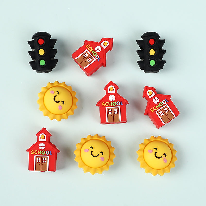 Silicone 3D Focal Beads Traffic Light Sun School Front View 20pcs 2