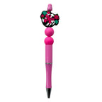 Silicone Focal Beads Mama Cow Print Hot Pink Script 20pcs 3