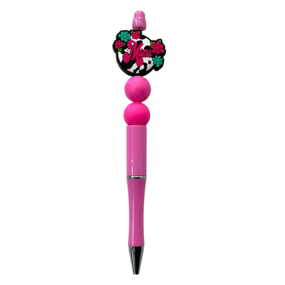 Silicone Focal Beads Mama Cow Print Hot Pink Script 20pcs 3