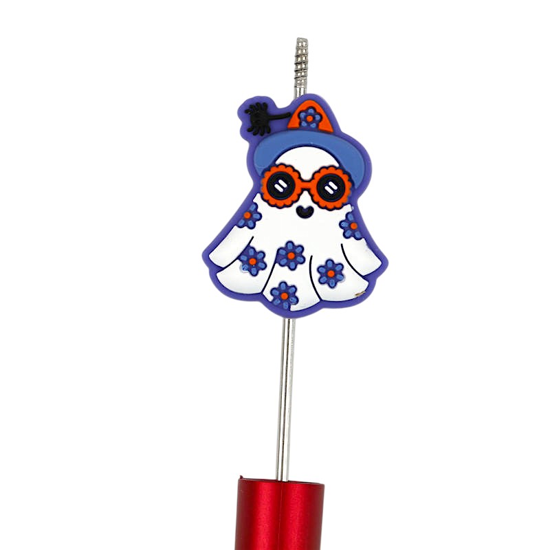 Silicone Focal Beads Halloween Ghost Wearing Purple Hat and Orange Sunglasses 20pcs 2