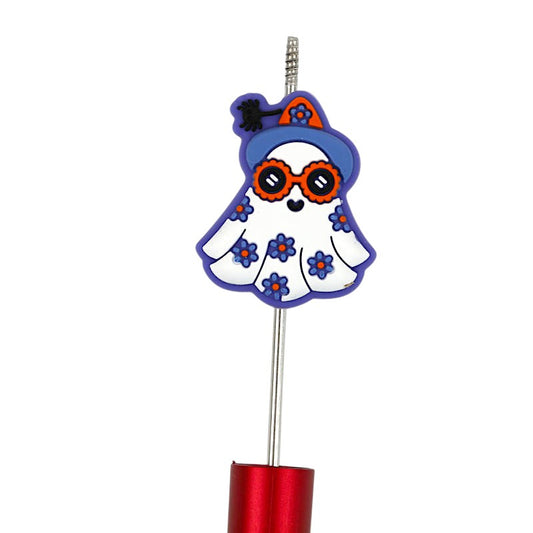 Silicone Focal Beads Halloween Ghost Wearing Purple Hat and Orange Sunglasses 20pcs 2