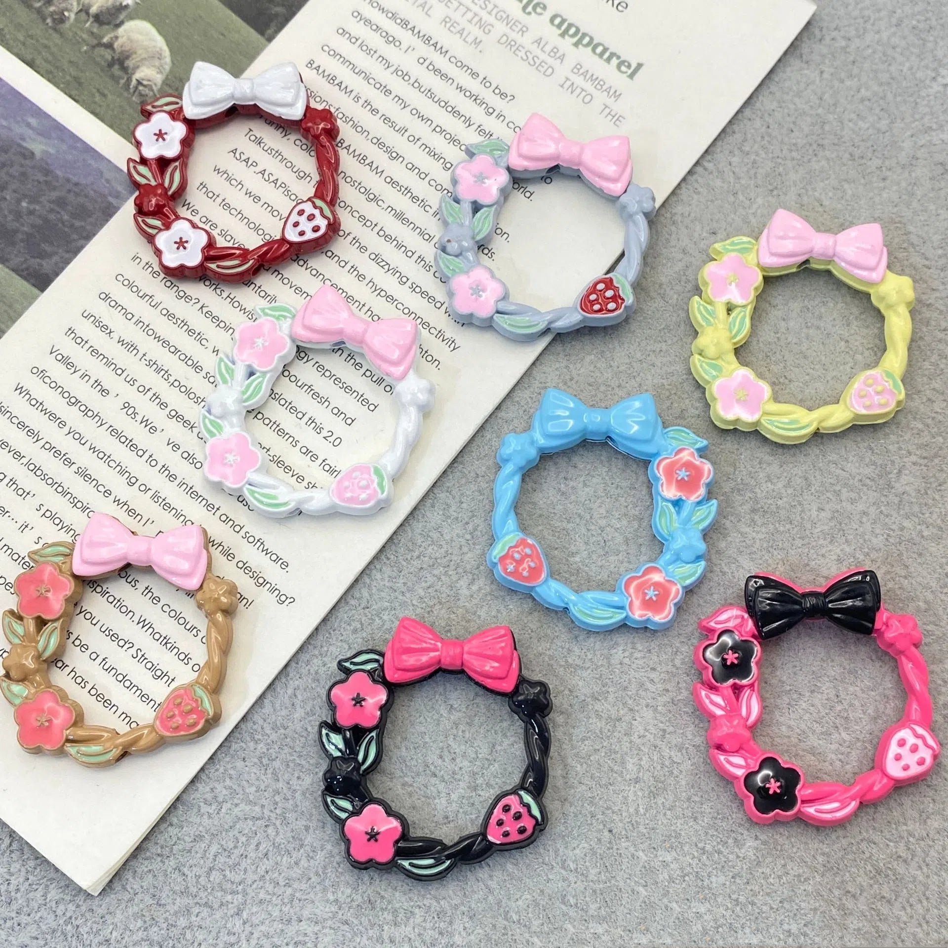 Bow Wreath Metal Beads 31mm Painted Enamel Alloy 10pcs
