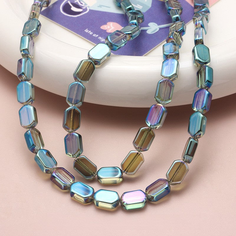 Electroplated Hexagon Glass Beads 10mm Transparent Iridescent 10pcs 22