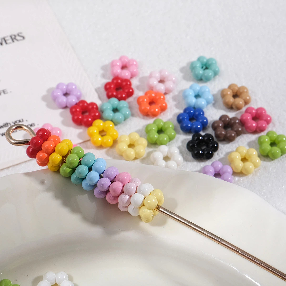 Floral Flower Shape 8mm Acrylic Spacer Beads 50pcs