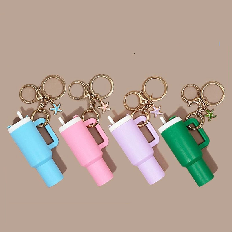 Mini Tumbler Keychain with Starfish Charm Plastic Beach Theme 2pcs