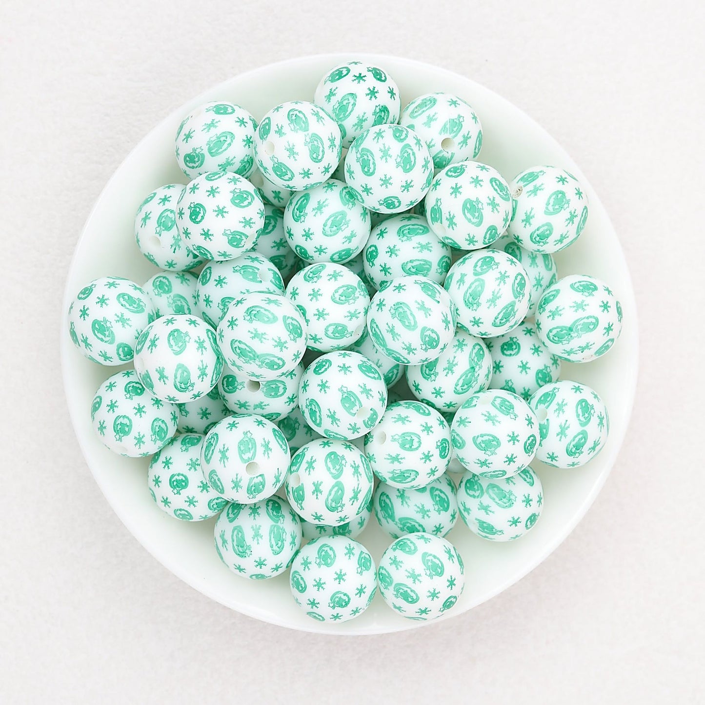15mm Printed Leaf Pattern Silicone Round Beads 50pcs - Pumpkin Snow