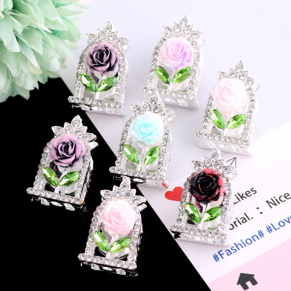 24mm Rose Frame Rhinestone Beads Alloy Decorative 3pcs 3