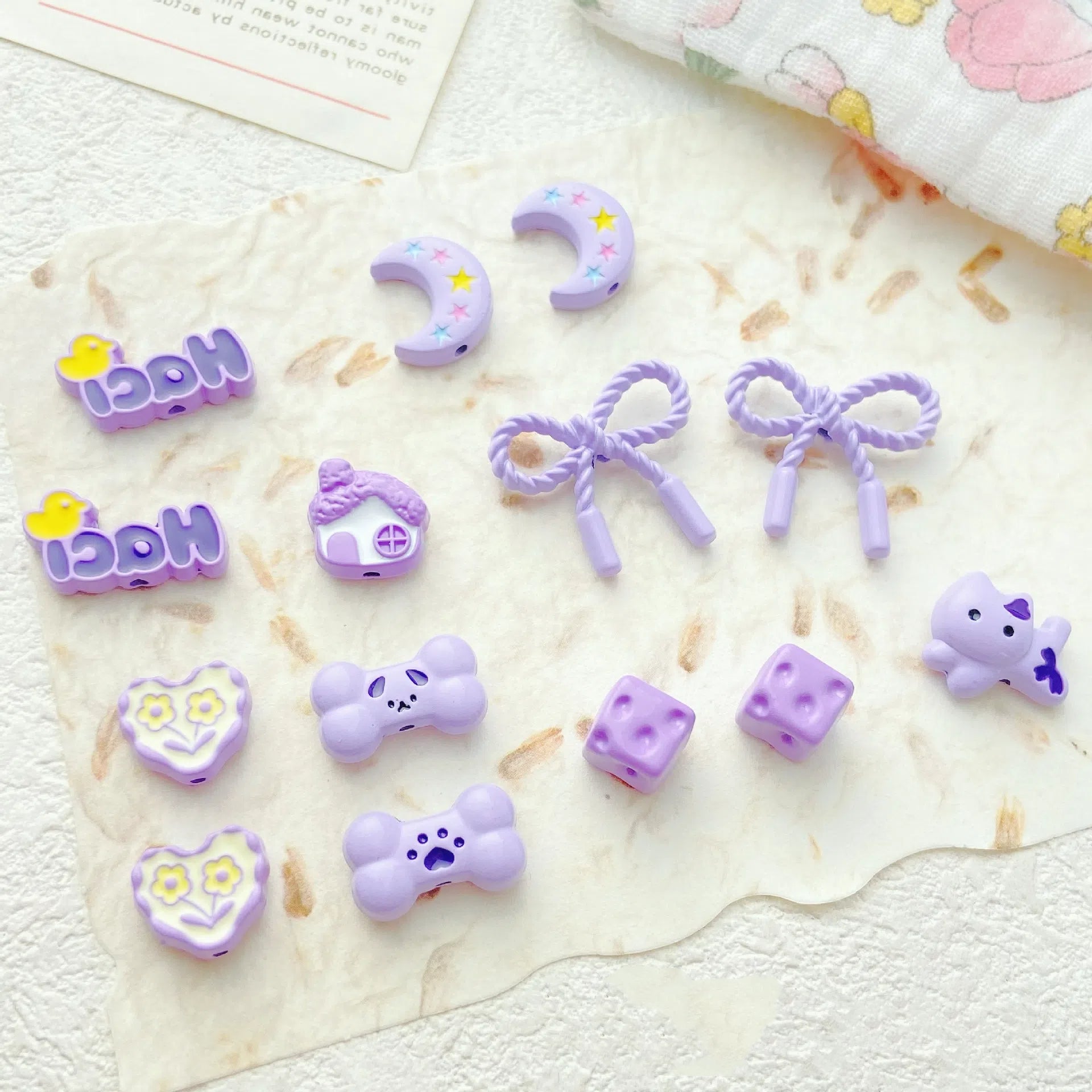 Cat Strawberry Moon Metal Beads Purple Tone Baking Painted 10pcs 2