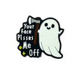 Silicone Focal Beads Halloween Ghost With Axe and Bold Text 1 pcs
