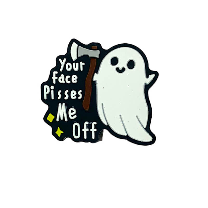 Silicone Focal Beads Halloween Ghost With Axe and Bold Text 1 pcs