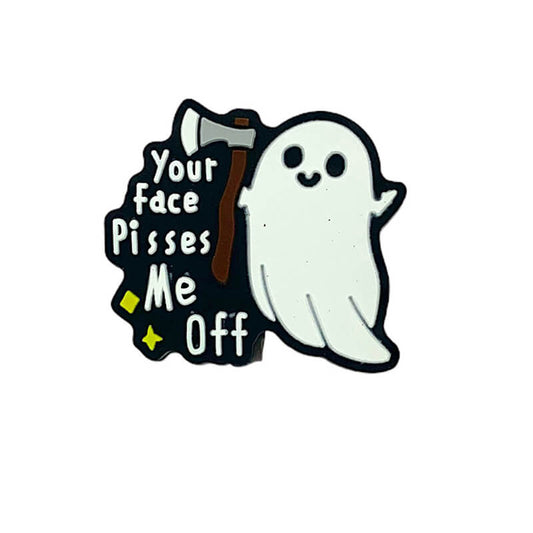 Silicone Focal Beads Halloween Ghost With Axe and Bold Text 1 pcs