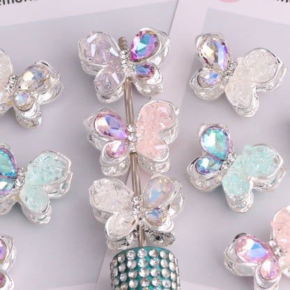 3pcs 20mm Irregular Crystal Rhinestone Butterfly Beads Silver Tone 2