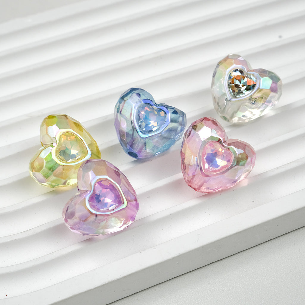 UV Plating Faceted Heart Acrylic Beads 21mm Transparent 10pcs 2