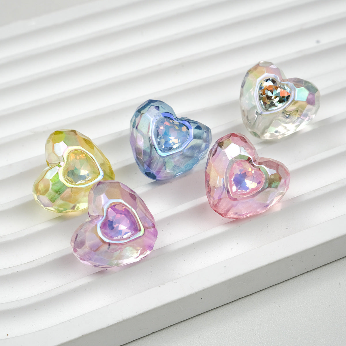UV Plating Faceted Heart Acrylic Beads 21mm Transparent 10pcs 2