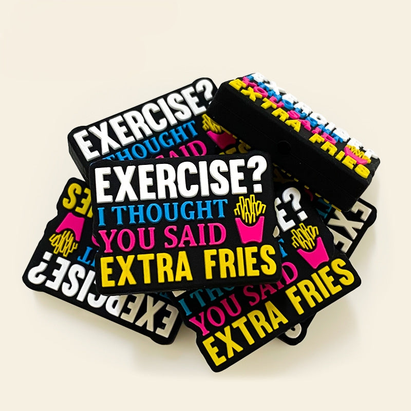 Silicone Focal Beads French Fries Colorful Text on Black 20pcs