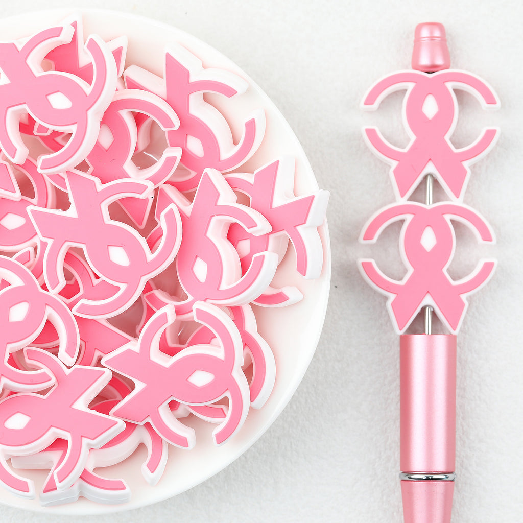 Pink CC Scarf Ribbon Silicone Focal Beads 20pcs 