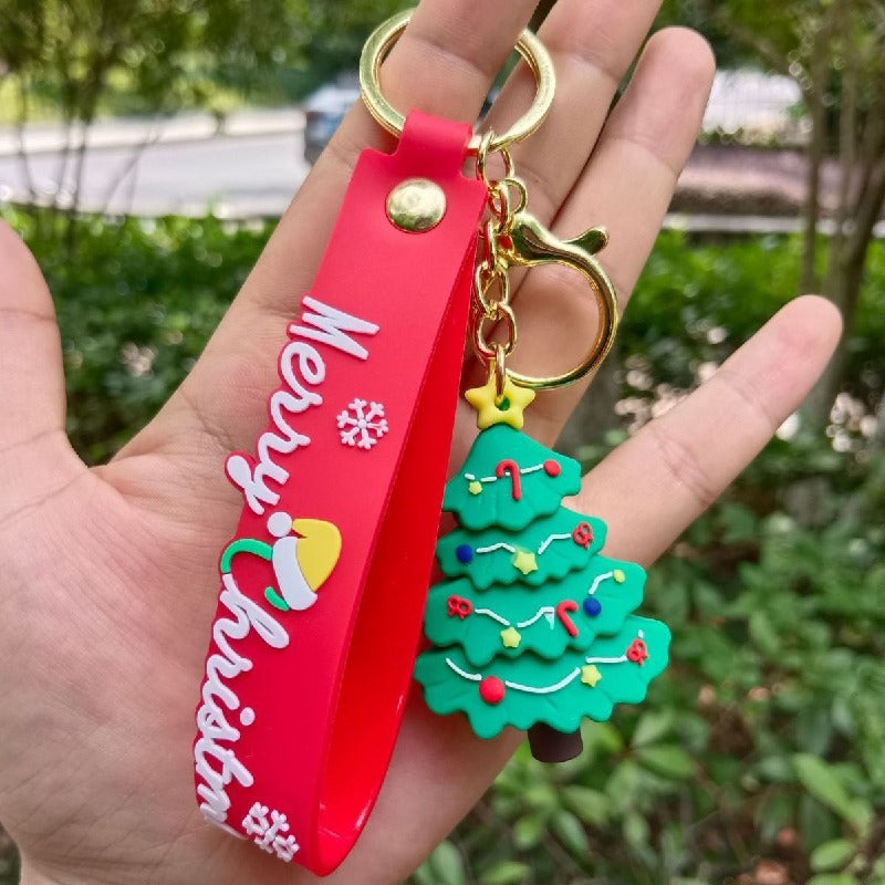 Silicone Christmas Keychain Cartoon Santa Snowman Tree Deer Charm 3