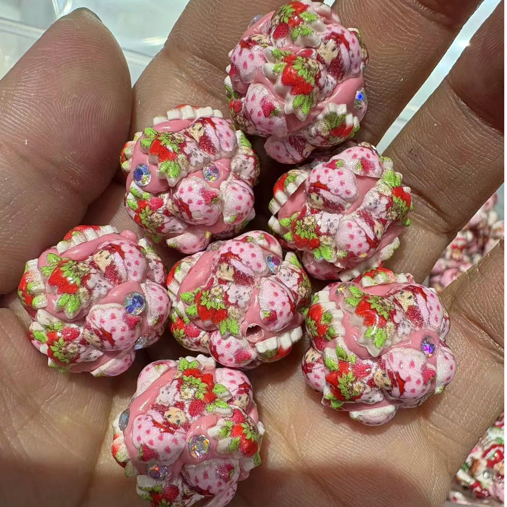 Embellished Bubblegum Beads 20mm Strawberry Shortcake Design 30pcs 5