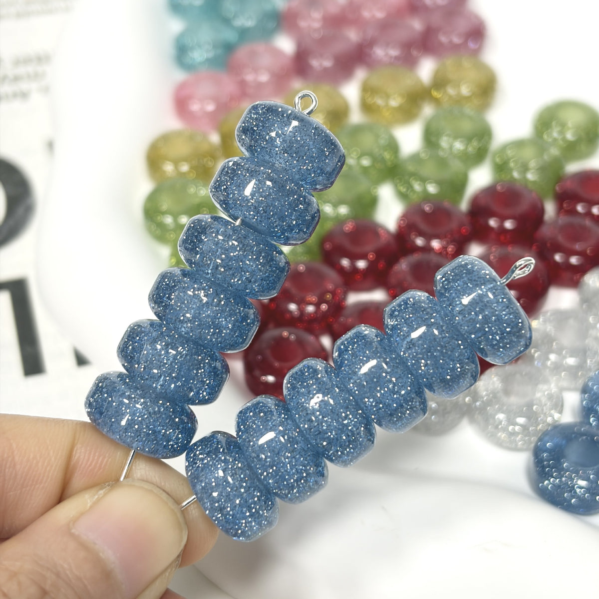 Glitter Resin Donut Spacer Beads 14x7.5mm Hole 5mm 100pcs 10