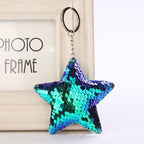 PU Star Sequins Keychain Soft Pink Reversible Sparkle 8cm 3