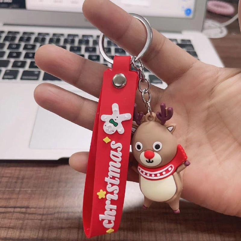Soft Rubber Christmas Tree and Santa Claus Keychain with Red Strap 8
