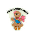 Silicone Focal Beads Gingerbread Girl Holding Pink Cup with Pink Bow