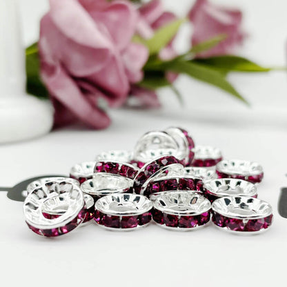 Copper Round Spacer Beads 10mm Large Hole Rhinestone 100pcs 15