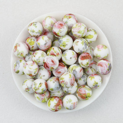 Floral Pattern 15mm Silicone Beads Light Color Printed Design 50pcs 6
