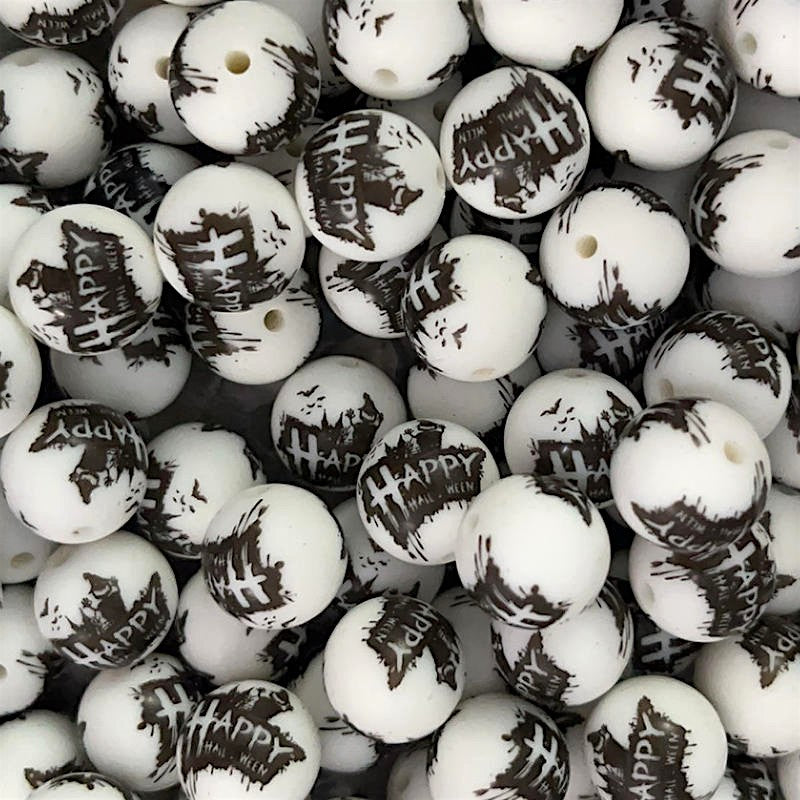 15mm Silicone Beads Happy Halloween Printed Designs 50pcs