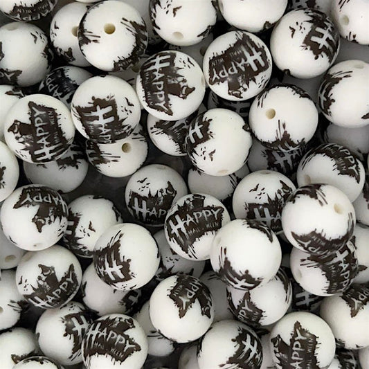 15mm Silicone Beads Happy Halloween Printed Designs 50pcs