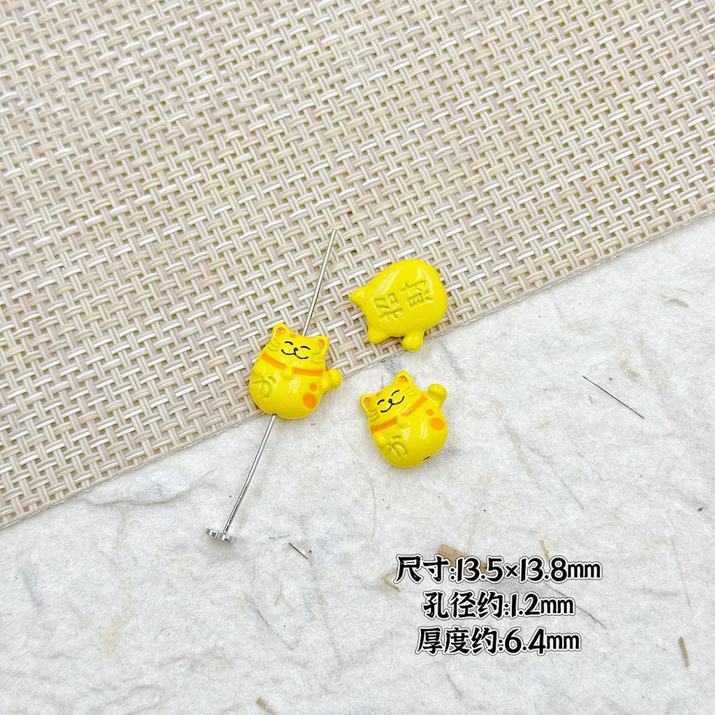 Fortune Cat Metal Beads 13mm Painted Glossy Lucky Colors 11