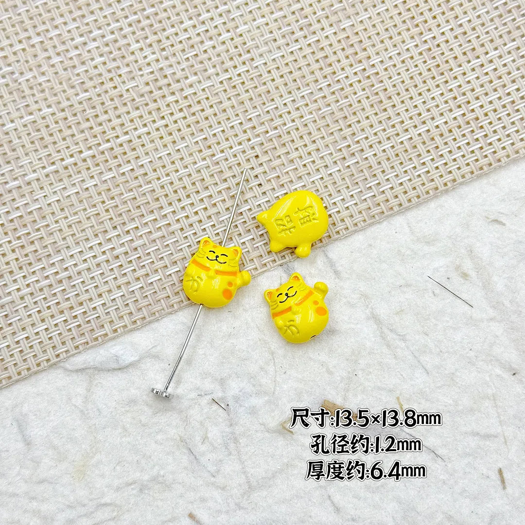 Fortune Cat Metal Beads 13mm Painted Glossy Lucky Colors 11