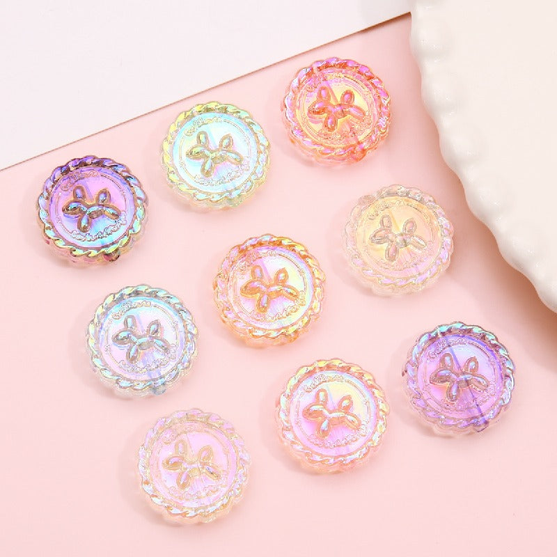 Flat Round Acrylic Beads 23mm Iridescent Puppy Wreath Design 8pcs