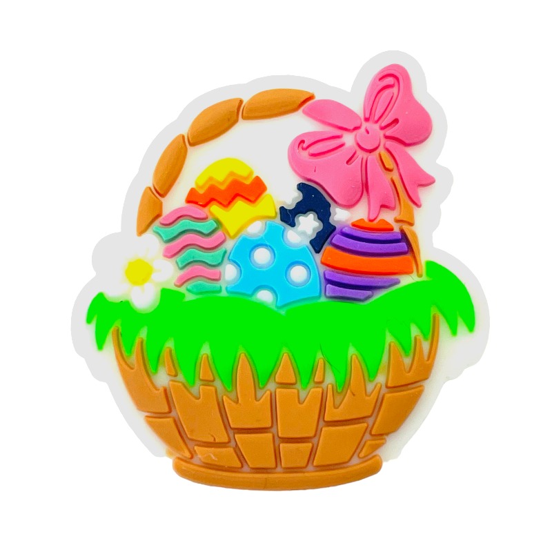 Silicone Focal Beads Easter Basket With Pastel Bow 20pcs
