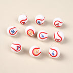 Silicone 3D Focal Beads Baseball Team Bright Red Stitches Team Initials 20pcs 7