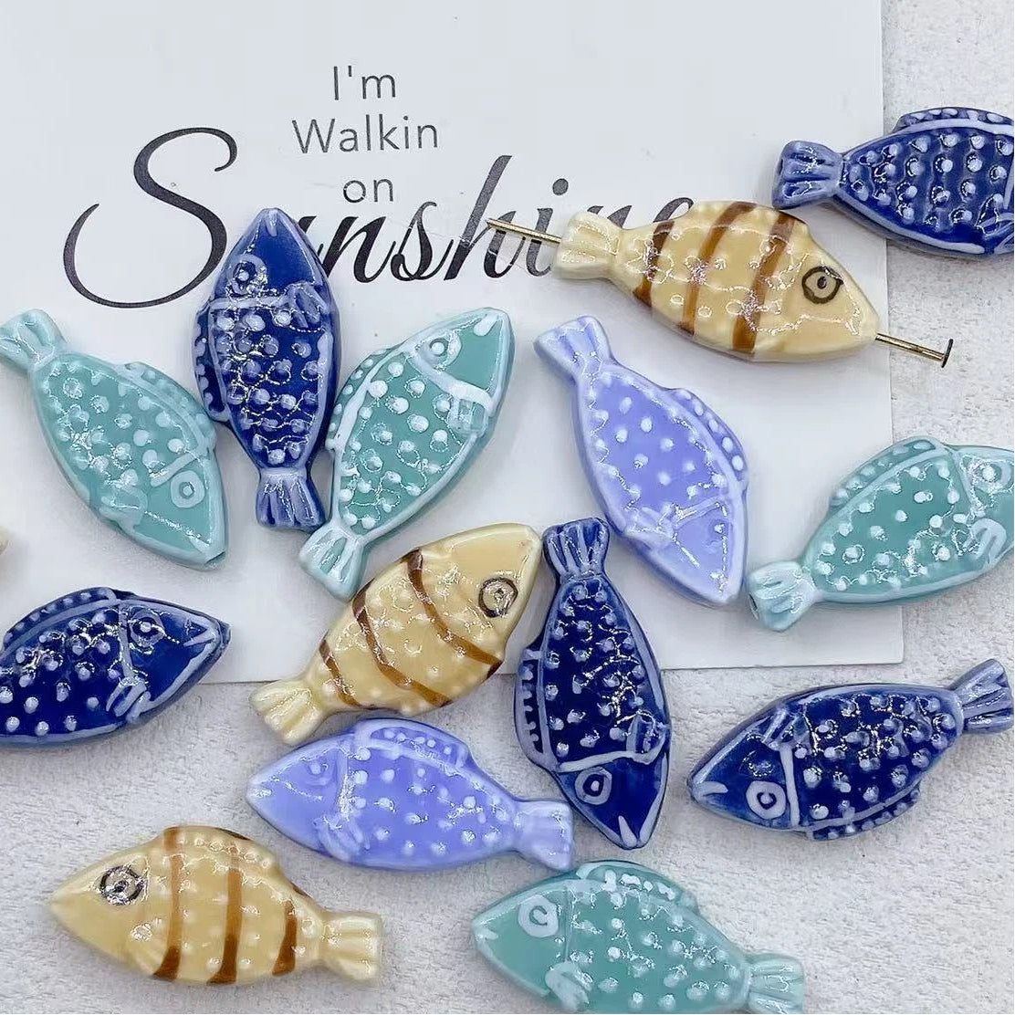 Hand Painted Fish Ceramic Beads 29mm Spotted Colorful 5pcs 3