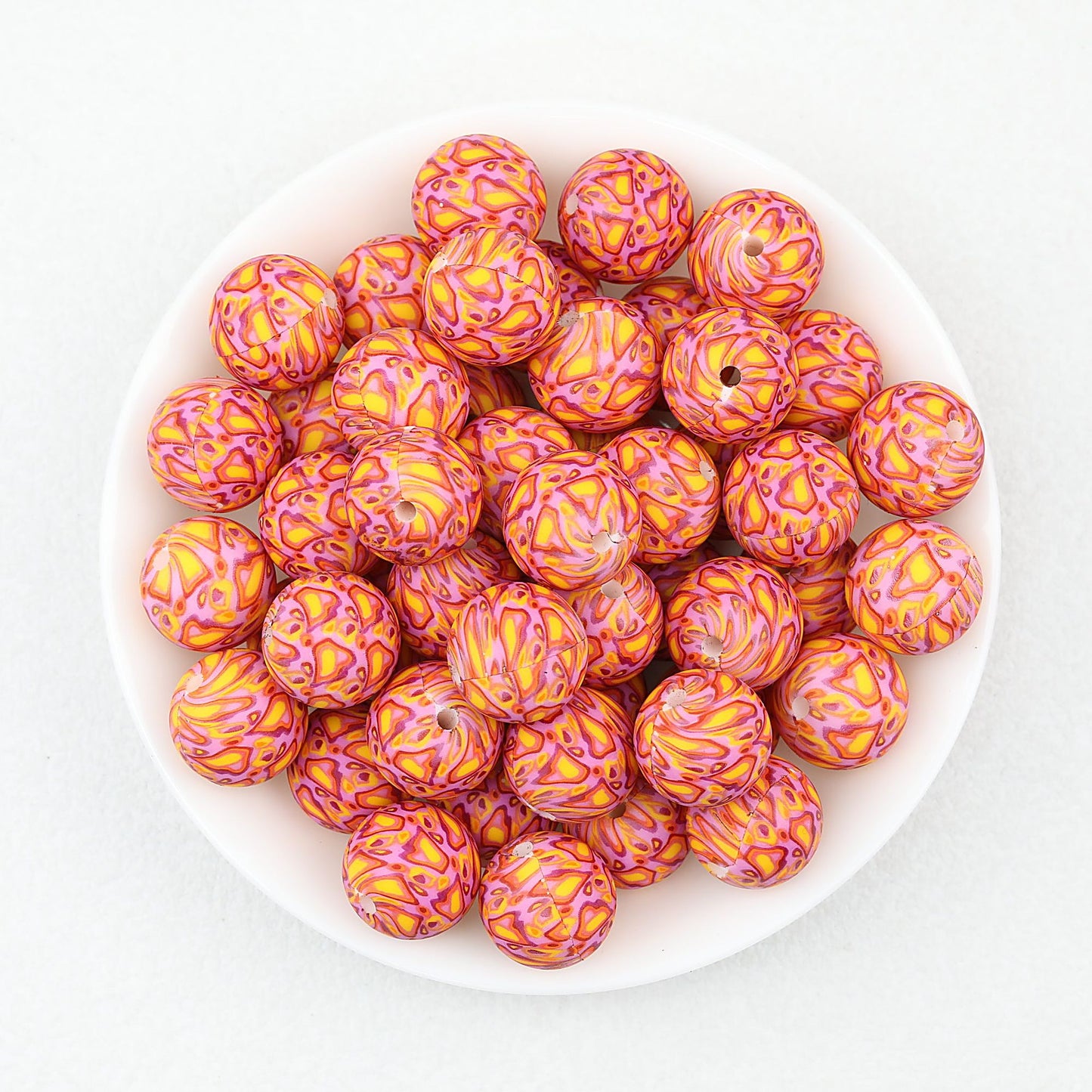 15mm Round Colorful Printed Silicone Beads 50pcs - Color 6