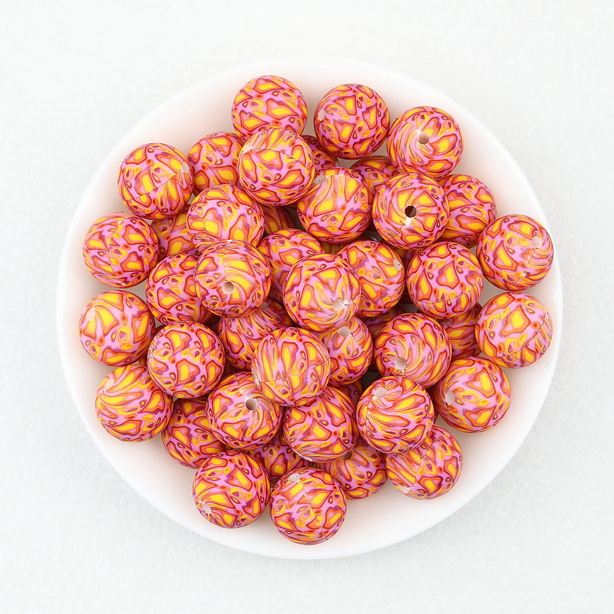 15mm Round Colorful Printed Silicone Beads 50pcs - Color 6