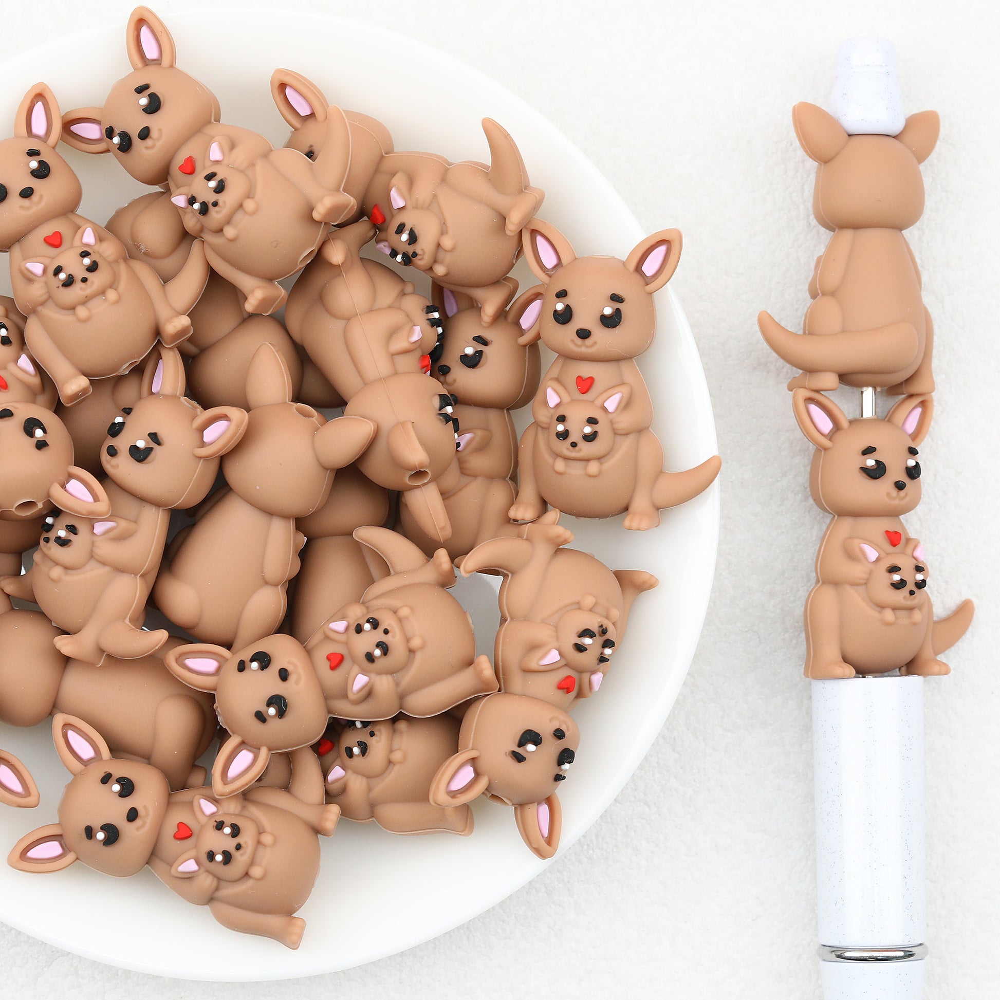 3D Heart Parent Child Kangaroo Silicone Focal Beads 20pcs
