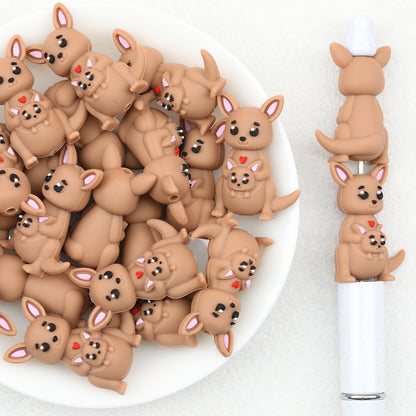 3D Heart Parent Child Kangaroo Silicone Focal Beads 20pcs
