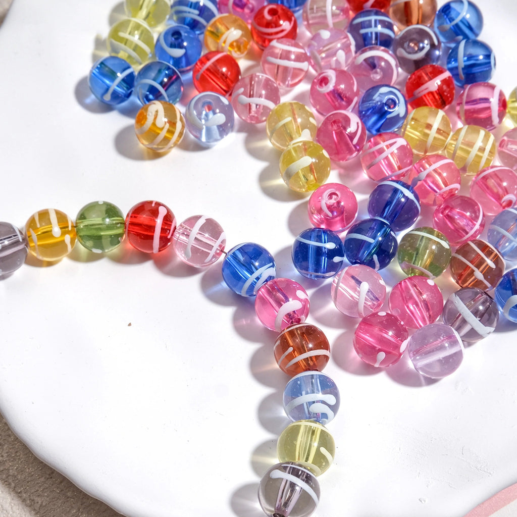Clear Round Acrylic Beads 10mm Candy Swirl Pattern 100pcs