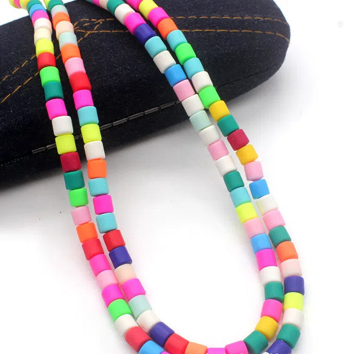 Cylindrical Clay Beads 6mm Two-Color Striped Matte Finish 10strands 630pcs 8