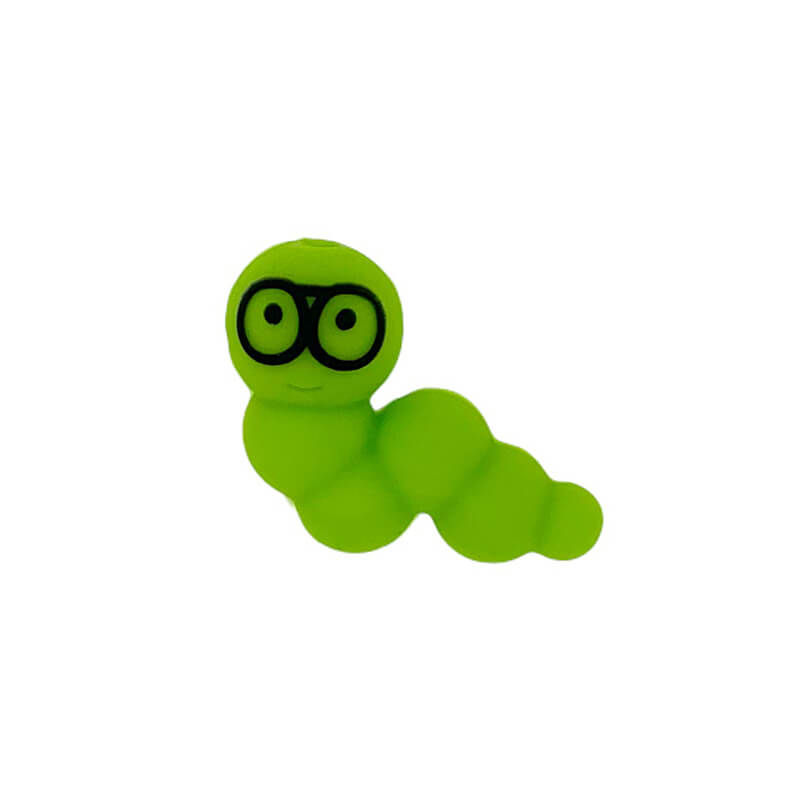 Silicone 3D Focal Beads Bookworm Caterpillar Wearing Quirky Glasses 3