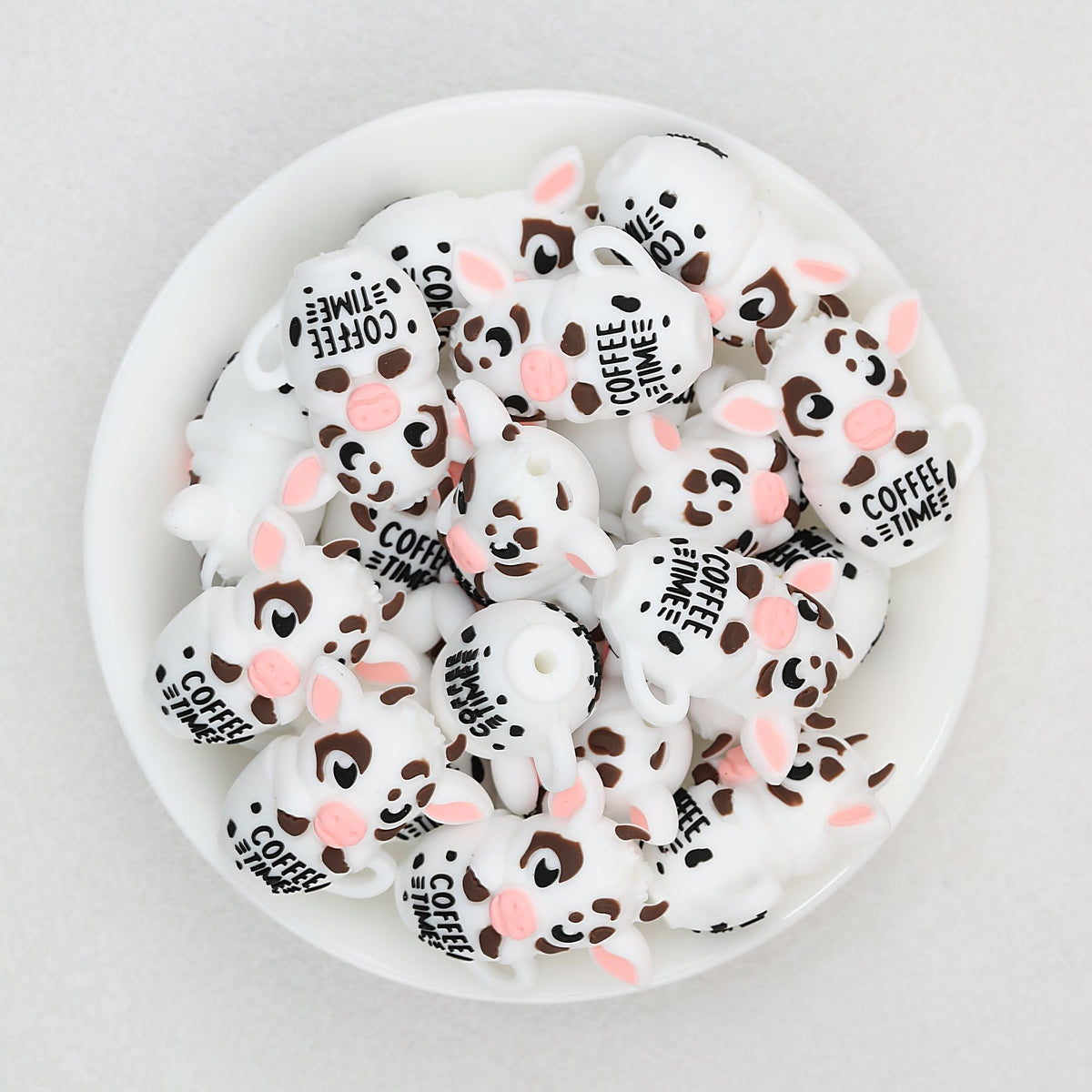 3D Coffee Time Cow Silicone Focal Beads 20pcs