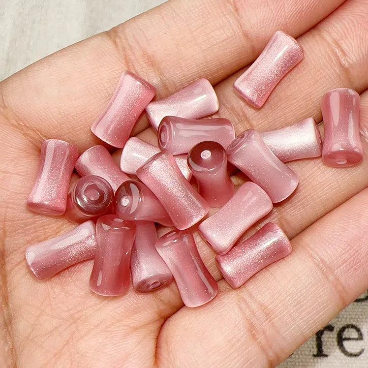 Imitation Jade Bamboo Section Resin Beads 12mm Glitter Powder 10pcs 4