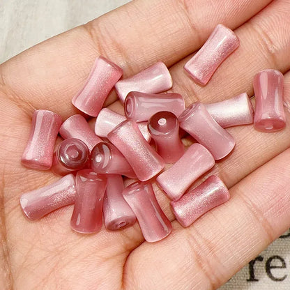 Imitation Jade Bamboo Section Resin Beads 12mm Glitter Powder 10pcs 4