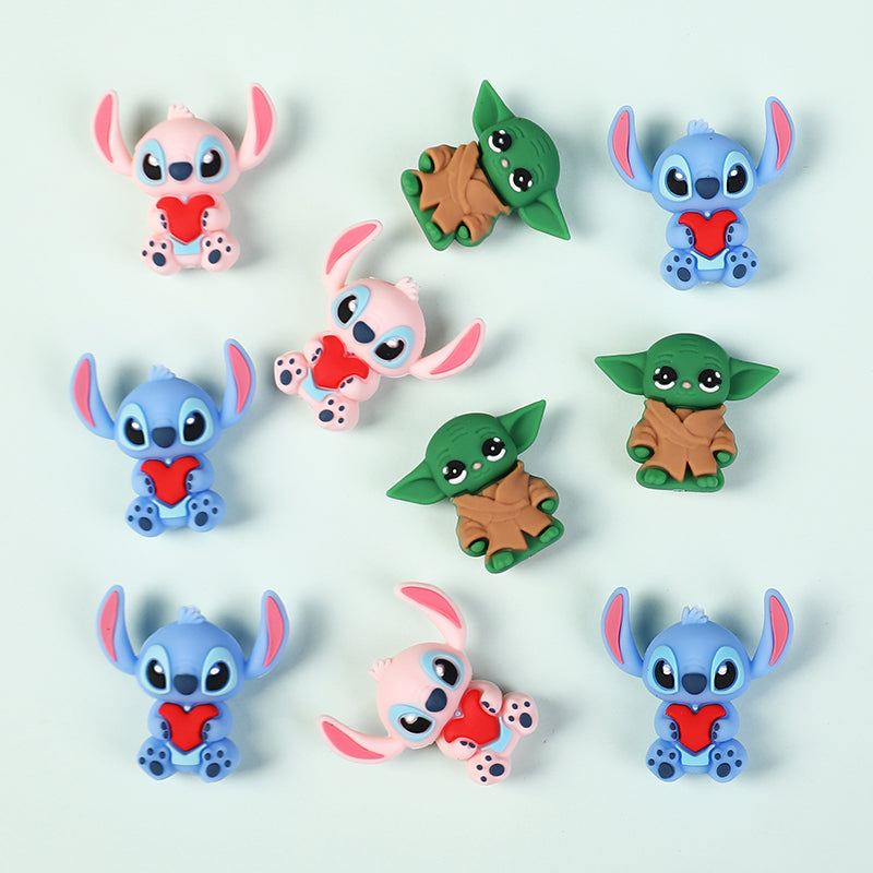 Silicone 3D Focal Beads Love Stitch Holding Heart with Yoda Robes 20pcs 2