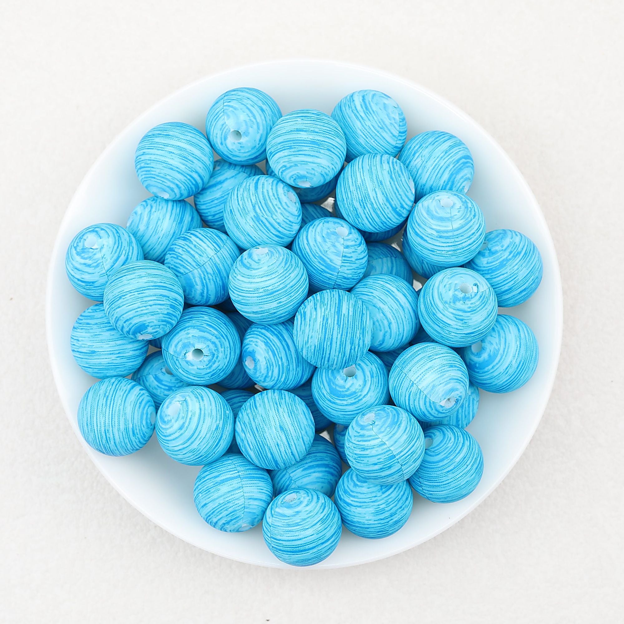 15mm Ocean Style Printed Round Silicone Beads Green Blue 50pcs - Blue